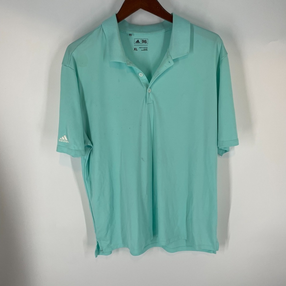 Adidas Logo Short Sleeve Collared Performance Golf Polo Shirt Mint Green XL